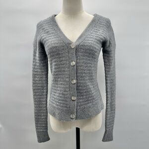 Theory Womens Cardigan Merino Wool Yak S Button Up Sweater Paramour Gray Ribbed